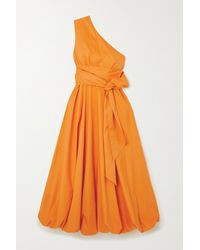 Tibi One-shoulder Belted Organic Cotton-poplin Midi Dress - Orange