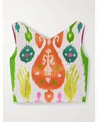 Marta Ferri - Santorini Cropped Embroidered Woven Top - Lyst