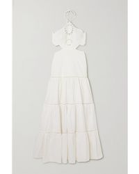 PATBO - Tiered Broderie Anglaise Cotton-Blend Poplin Halterneck Maxi Dress - Lyst