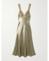 Saint Laurent - Lace-Trimmed Gathered Silk-Charmeuse Maxi Dress - Lyst