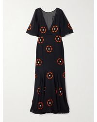 Bode - Zoetrope Appliquéd Silk-Chiffon Maxi Dress - Lyst