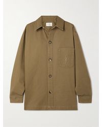 Saint Laurent - Chemise En Gabardine De Coton Et De Lin Mélangés À Broderie - Lyst