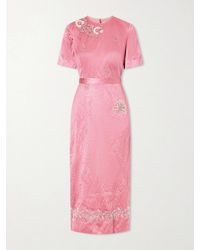 Erdem - Embellished Crinkled-Satin Midi Dress - Lyst