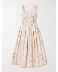 Erdem - Floral-Embroidered Cotton-Faille Midi Dress - Lyst