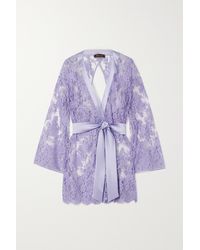robe dresses and bathrobes Coco De Mer Lilium Belted Satin-trimmed Lace Robe in Pink Womens Clothing Nightwear and sleepwear Robes 
