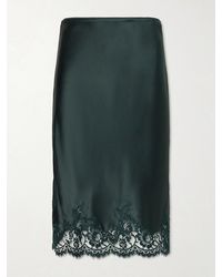 Saint Laurent - Lace-Trimmed Silk-Satin Skirt - Lyst