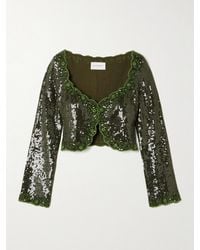 Clio Peppiatt - Olivine Cropped Scalloped Embellished Crepe Top - Lyst