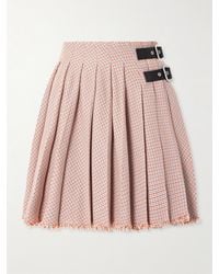Jil Sander - Belted Pleated Frayed Checked Cotton And Wool-Blend Mini Skirt - Lyst