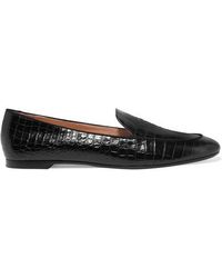 Aquazzura Purist Glossed Croc-effect Leather Loafers - Black