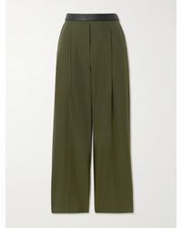 Loewe - Leather-Trimmed Pleated Grain De Poudre Wool Pants - Lyst