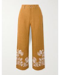 Alix Of Bohemia - Paige Cropped Embroidered Linen Bootcut Pants - Lyst