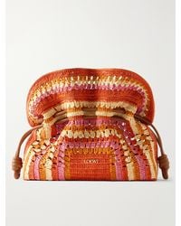 Loewe - Paula's Ibiza Flamenco Mini Leather-Trimmed Crocheted Raffia Clutch - Lyst