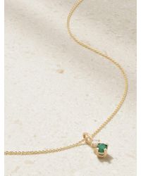 STONE AND STRAND - Collier En Or 14 Carats (585/1000) Diamant Et Émeraude Tiny Goddess - Lyst