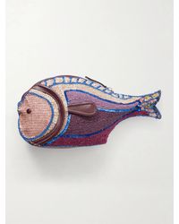 STAUD - Pesce Beaded Leather Clutch - Lyst