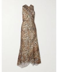 Ganni - Asymmetrisches Midikleid Aus Recyceltem Stretch-Mesh Mit Leopardenprint - Lyst