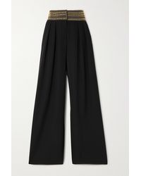 Balmain Studded Grain De Poudre Wool Wide-leg Trousers - Black