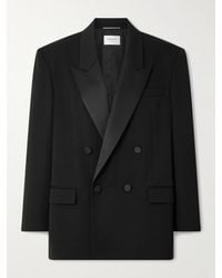 Saint Laurent - Double-Breasted Satin-Trimmed Grain De Poudre Wool Blazer - Lyst