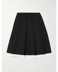 ShuShu/Tong - Lace-Trimmed Pleated Wool And Silk-Blend Midi Skirt - Lyst