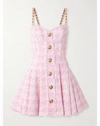 Balmain - Embellished Frayed Houndstooth Cotton-Blend Tweed Mini Dress - Lyst