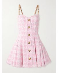 Balmain - Embellished Frayed Houndstooth Cotton-Blend Tweed Mini Dress - Lyst