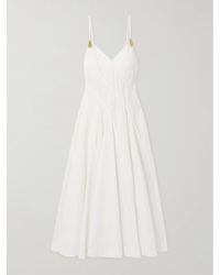 Bottega Veneta - Embellished Pleated Cotton-Blend Poplin Midi Dress - Lyst