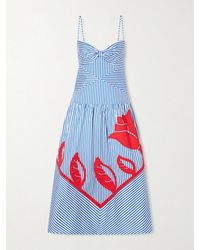 FARM Rio - Sky Striped Embroidered Cotton Poplin Midi Dress - Lyst