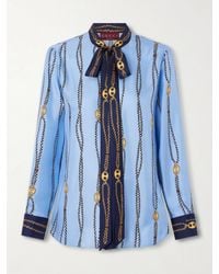Gucci - Marina Waves Pussy-Bow Printed Silk-Twill Shirt - Lyst