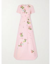 Carolina Herrera - Floral-Embroidered Crepe Gown - Lyst