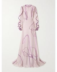Costarellos - Priela Ruffled Cutout Floral-Print Satin Gown - Lyst