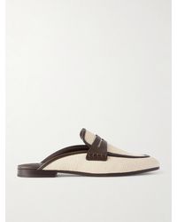 Brunello Cucinelli - Leather-Trimmed Raffia Slip-Ons - Lyst