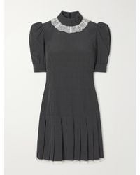 Alessandra Rich - Pleated Lace-Trimmed Polka-Dot Silk-Crepe De Chine Mini Dress - Lyst