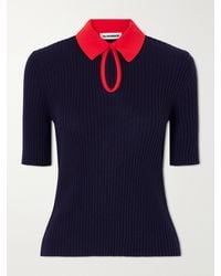 Jil Sander - Two-Tone Ribbed Wool Polo Shirt - Lyst