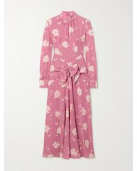Alessandra Rich - Midikleid Aus Seiden-Georgette Mit Blumenprint, Schleife Und Raffungen - Lyst