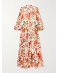 Zimmermann - Belted Tiered Floral-Print Recycled-Georgette Maxi Dress - Lyst