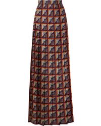 Gucci Bedruckter Maxirock Aus Seiden-twill Mit Falten - Blau