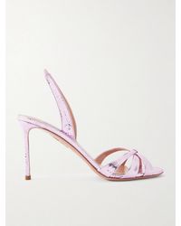 Aquazzura - Tati 85 Metallic Snake-Effect Leather Slingback Sandals - Lyst