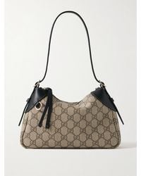 Gucci - Gg Emblem Small Leather-Trimmed Coated-Canvas Shoulder Bag - Lyst