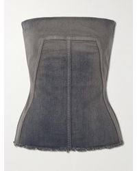 Rick Owens - Strapless Frayed Denim Top - Lyst