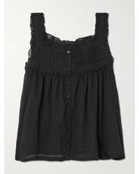 Doen - Fidella Cropped Lace-Trimmed Organic Cotton-Voile Top - Lyst