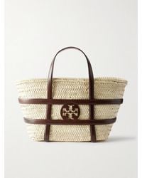 Tory Burch - Ella Leather-Trimmed Woven Straw Tote - Lyst