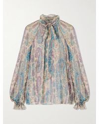 Etro - Pussy-Bow Ruffled Paisley-Print Silk-Crepon Blouse - Lyst