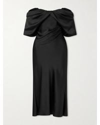 McQueen - Off-The-Shoulder Draped Satin Midi Dress - Lyst