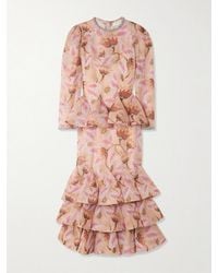 Zimmermann - Illustration Crystal-Embellished Tiered Floral-Print Linen And Silk-Blend Maxi Dress - Lyst