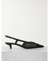 Gucci - Demi Patent Leather-Trimmed Crystal-Embellished Mesh Slingback Pumps - Lyst