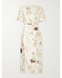 Erdem - Belted Floral-Print Crinkled Satin Midi Dress - Lyst