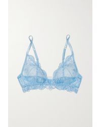 I.D Sarrieri Petal Bloom Satin-trimmed Embroidered Tulle Underwired Triangle Bra - Blue