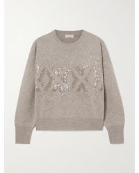 Brunello Cucinelli - Pullover Aus Einer Mischung Aus Wolle, Kaschmir Und Seide Mit Pailletten - Lyst