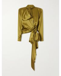 Balmain - Tie-Detailed Silk-Satin Blouse - Lyst