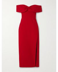 Self-Portrait - Off-The-Shoulder Bow-Embellished Crepe Midi Dress - Lyst