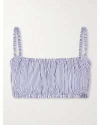 Suzie Kondi - Bea Shirred Striped Cotton-Poplin Bandeau Top - Lyst